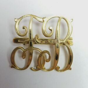 Vintage Monocraft F B Monogram Brooch Gold Tone Initial Letter Signed Pat Number